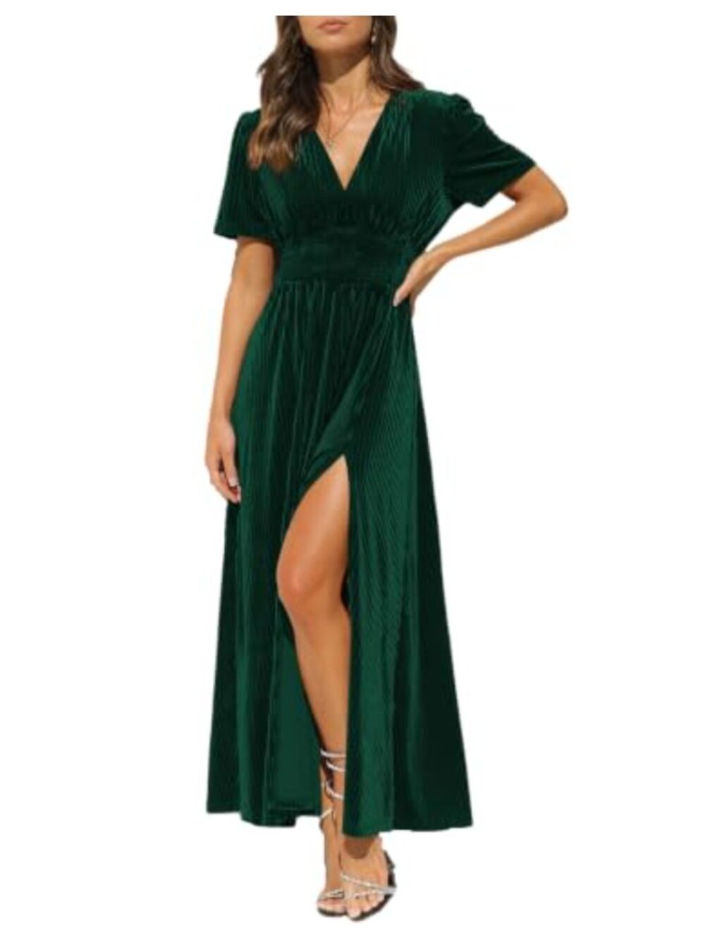 Velvet Maxi Dress Formal Wedding Guest V-Neck A-Line High Waist